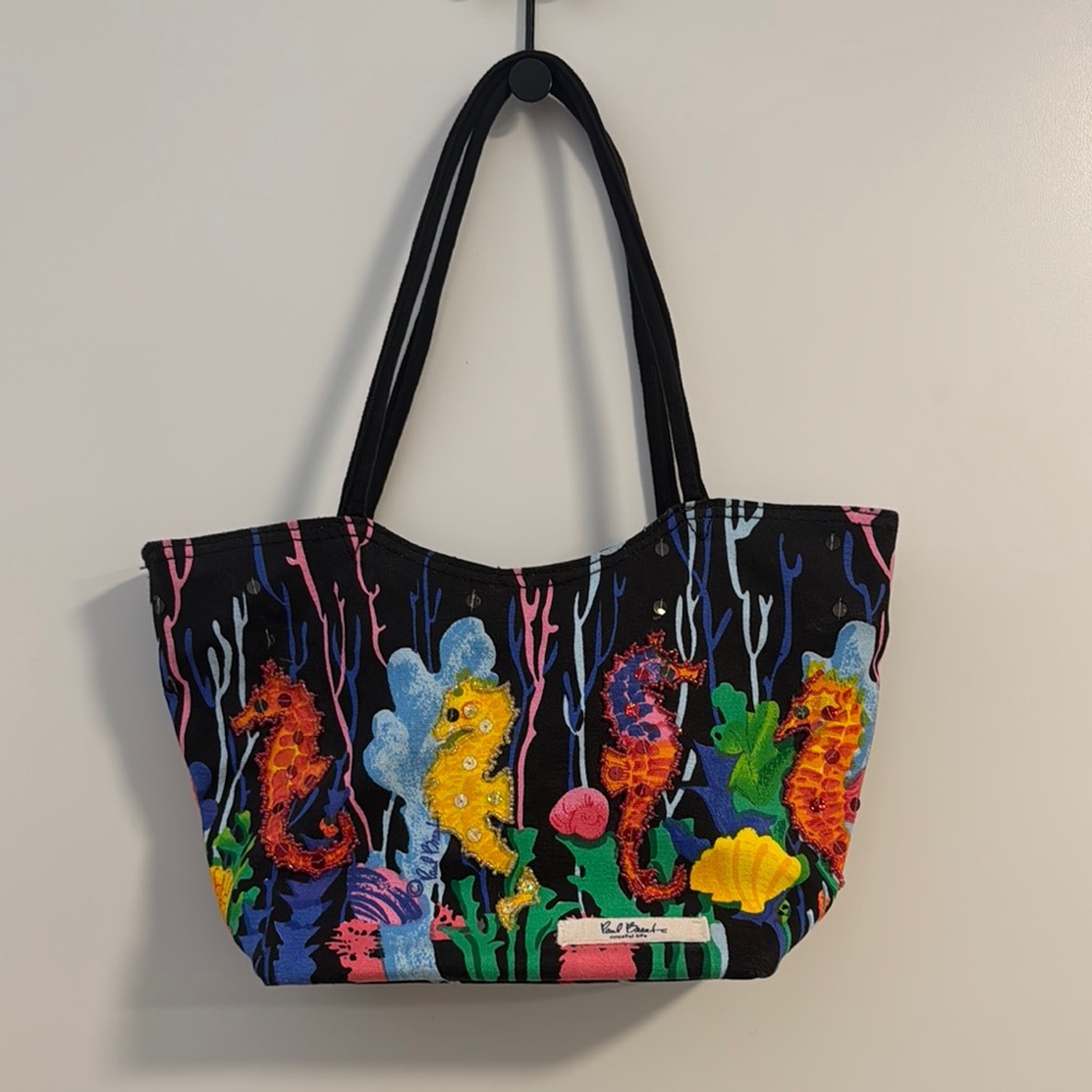 Paul Brent coastal life Black Multicolour small Tote Bag